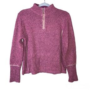 Woolrich 1/4 Zip Dahlia Embroidered Heather Wool Pullover Sweater‎ Purple Large